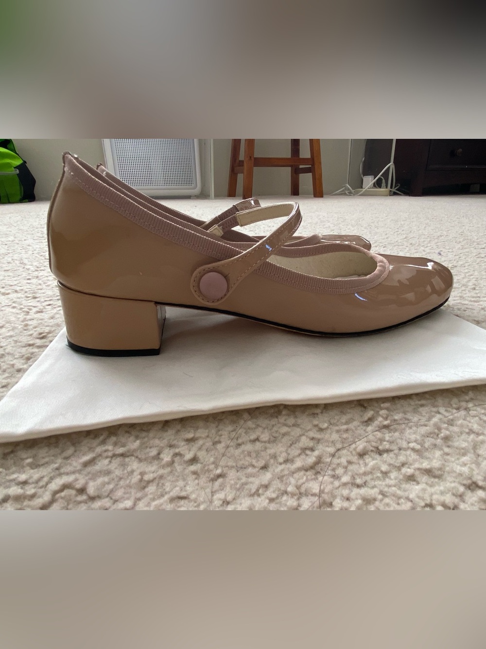 Repetto Rose Patent Mary Jane Heels in Nude